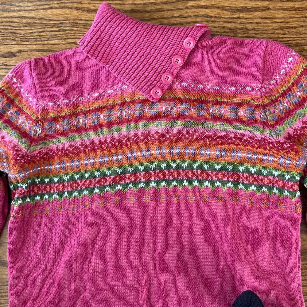 Vintage 90s Tiara Pink Fair Isle Turtleneck Sweater Button Collar Size Medium - Picture 8 of 10